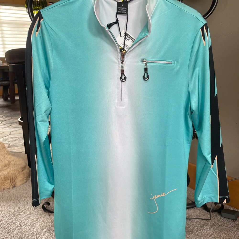 Jamie Sadock Blue and Black 3/4 Sleeve Polo Top